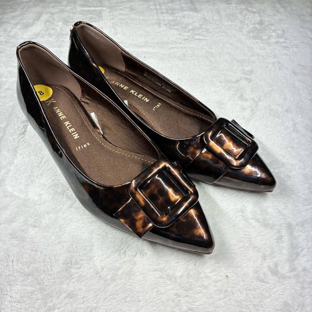 New Anne Klein Karisma Tortoise Shell Pointed Toe iFlex Flats Buckle Shoes 8M - Picture 7 of 10